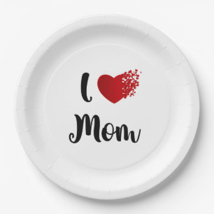 Mother's Day I Love Mom Heart Explosion Gift Paper Plates