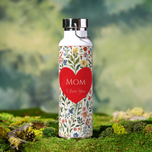 Mothers Day ,I Love You,Flowers Pattern,Love Hear Water Bottle