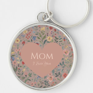 Mothers Day,I Love You,Flowers Pattern,Love Heart Keychain