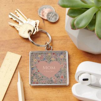 Mothers Day,I Love You,Flowers Pattern,Love Heart Keychain