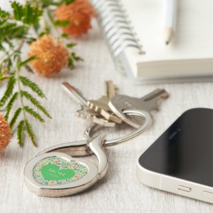 Mothers Day,I Love You,Flowers Pattern,Love Heart Keychain