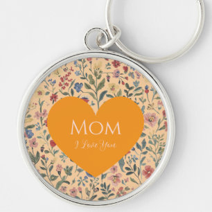 Mothers Day,,I Love You,Flowers Pattern,Love Heart Keychain