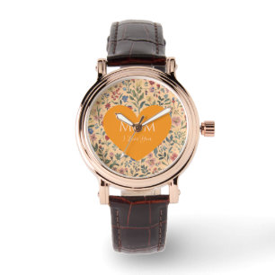 Mothers Day,I Love You,Flowers Pattern,Love Heart Watch
