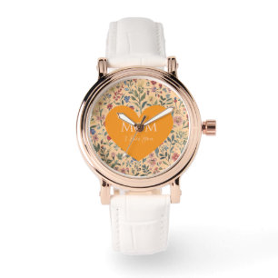Mothers Day,I Love You,Flowers Pattern,Love Heart Watch