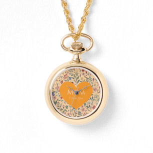 Mothers Day,I Love You,Flowers Pattern,Love Heart Watch