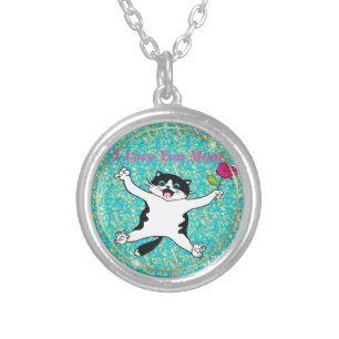 Mother's Day I Love You Mom Cat Mom  Silver Plated Necklace