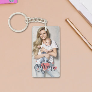 Mother's day I love you mom heart typography photo Keychain