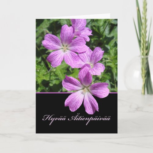 Mothers Day in Finnish Violet Colored Geraniums Card
