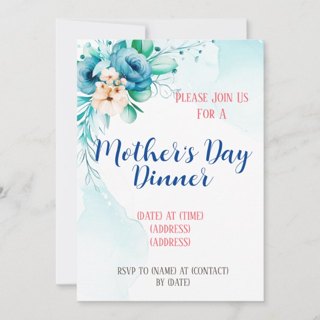 Mother's Day Invitation Card, Editable Template (Front)
