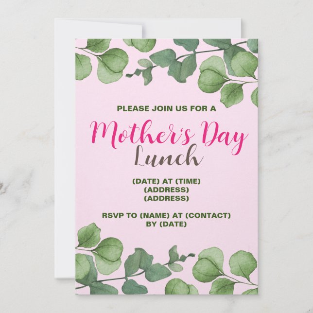 Mother's Day Invitation Card, Editable Template (Front)