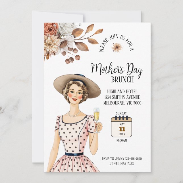 Mother's Day Invitation - Lady With Brown Hat (Front)