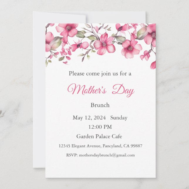 Mother's Day Invitation, Mother's Day Brunch Lunch Invitation (Front)