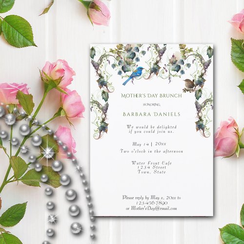  Mothers Day Ivy Vines Pretty Birds Invitation