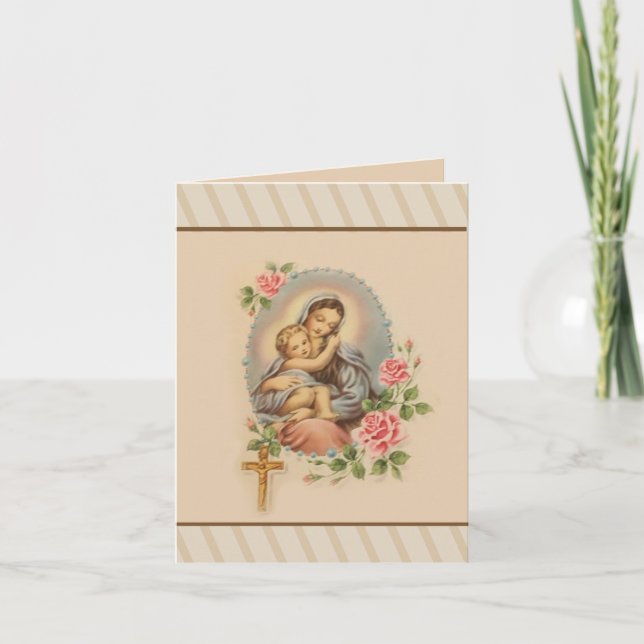 Mothers Day Jesus Mary Roses Rosary Card (Front)
