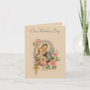 Mothers Day Jesus Mary Roses Rosary Card