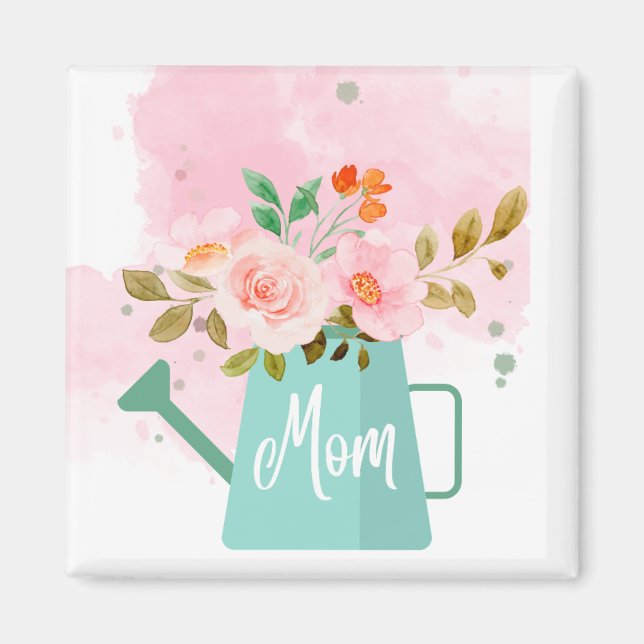 Mothers Day Keychain with Watering Can & Flowers  Magnet (Front)
