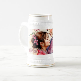 Mother's Day Kimono Art with Floral Embrace Beer Stein