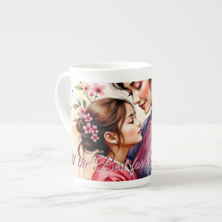 Mother's Day Kimono Art with Floral Embrace Bone China Mug
