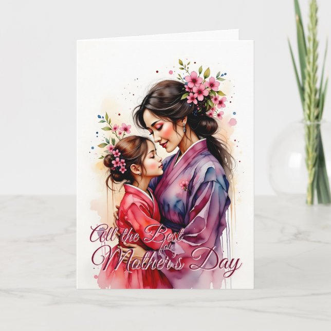 Mother's Day Kimono Art with Floral Embrace Card (Front)
