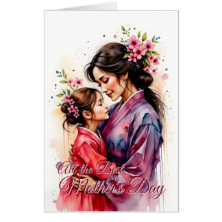Mother's Day Kimono Art with Floral Embrace Card