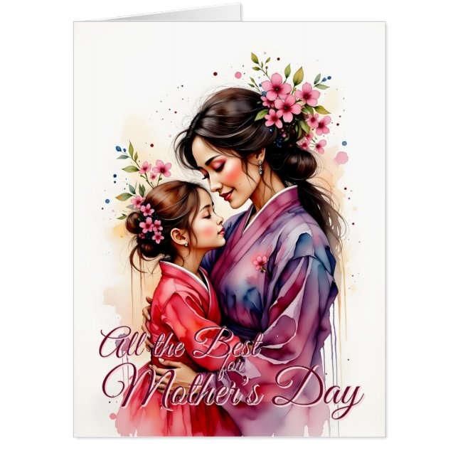 Mother's Day Kimono Art with Floral Embrace Card (Front)