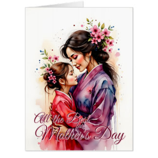 Mother's Day Kimono Art with Floral Embrace Card