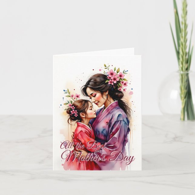 Mother's Day Kimono Art with Floral Embrace Card (Front)
