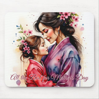 Mother's Day Kimono Art with Floral Embrace Mouse Pad