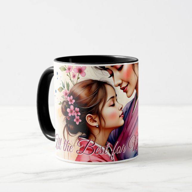 Mother's Day Kimono Art with Floral Embrace Mug (Front Left)