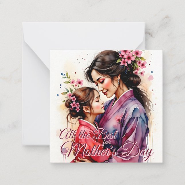 Mother's Day Kimono Art with Floral Embrace Note Card (Front)