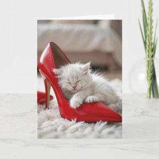 Mother's Day Kitten Sleeping in a Red Shoe Card