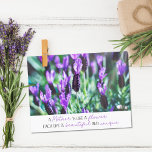 Mothers day Lavender field inspirational quote Postcard<br><div class="desc">This mother's day postcard features an original photograph of a scenic lavender field on a sunny summer day.
The inspirational quote in black and purple elegant fonts reads "A Mother is like a flower,  each one is beautiful and unique"</div>
