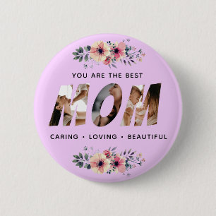 Mothers Day Lavender Floral Photo Button Pin