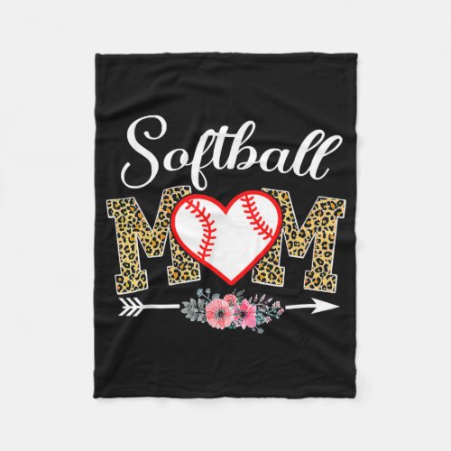 Mothers Day Leopard Softball Mom Softball Game Fleece Blanket