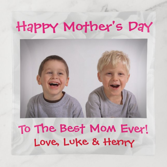 Mother's Day Love Best Mom Ever Cute Kids Photo Trinket Tray (Front)