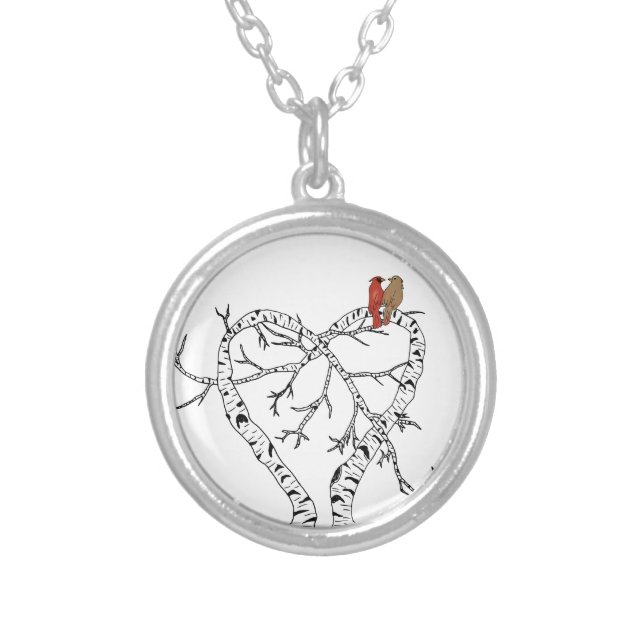 Mother's Day: Love Birds in Heart Tree Silver Plated Necklace (Front)