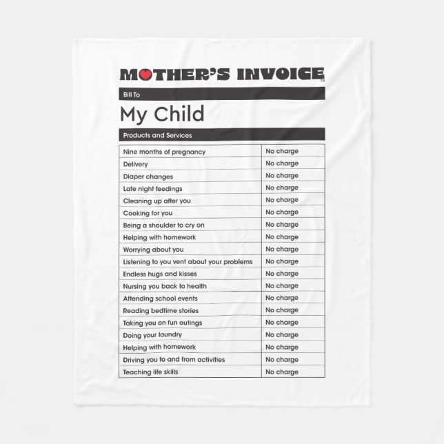 Mother's Day Love Invoice Blanket - Gift for Mom (Front)