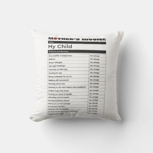 Mothers Day Love Invoice Pillow _ Gift for Mom