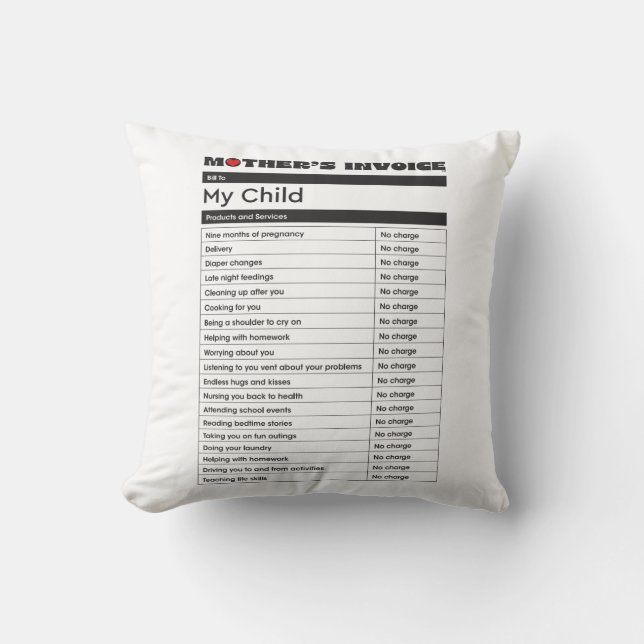Mother's Day Love Invoice Pillow - Gift for Mom (Front)