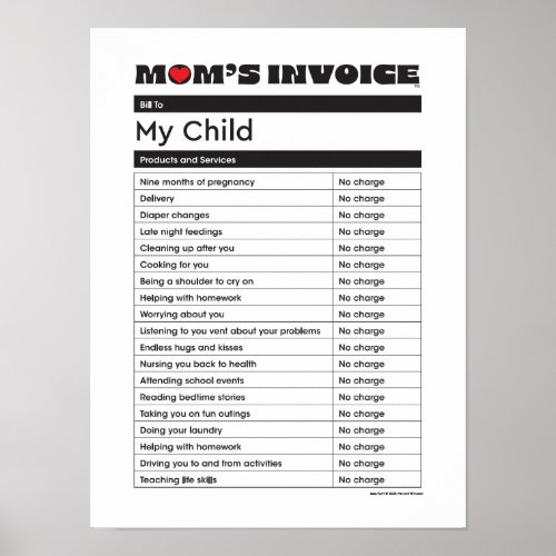 Mothers Day Love Mom Invoice _ Gift Poster