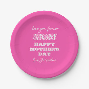 Mother's Day Love Mom Personalized Pretty Pink   Paper Plates