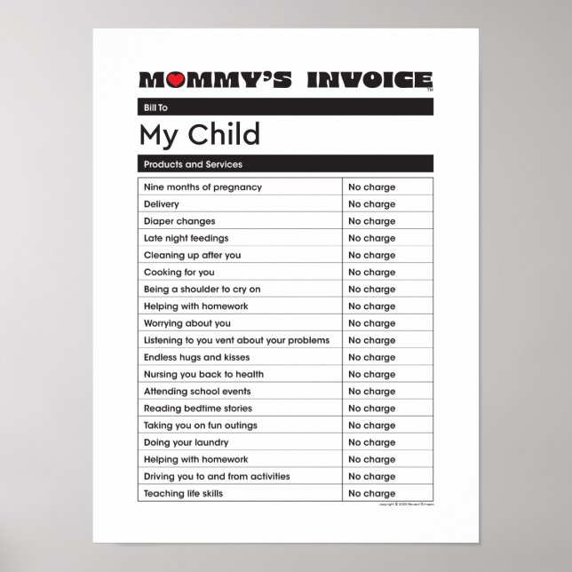 Mother's Day Love Mommy Invoice - Gift for Mom Poster (Front)
