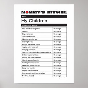 Mother's Day Love Mommy Invoice - Gift for Mom Poster