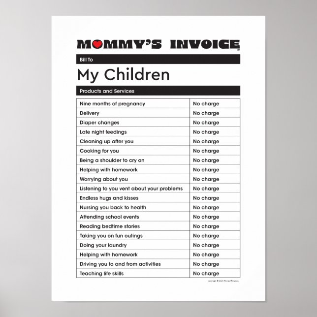 Mother's Day Love Mommy Invoice - Gift for Mom Poster (Front)