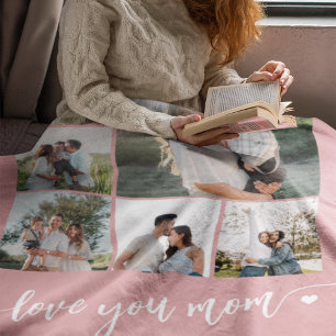 Mothers Day love you mom photo collage pink Fleece Blanket