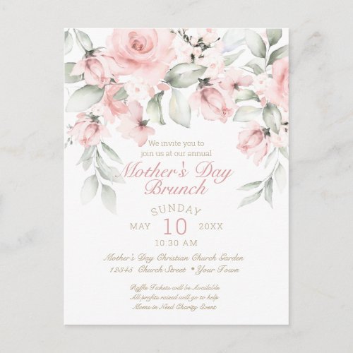 Mothers Day Luncheon Blush Pink Roses Postcard