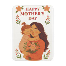Mother's Day Magnet Cute Mom and Child llustration