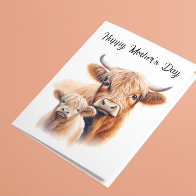 Mother's Day Mama Highland Cow and Calf Card (Creator Uploaded)