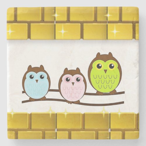 Mothers Day Marble Stone Coaster Owl