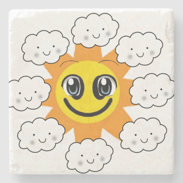 Mother's Day Marble Stone Coaster Sun Clouds (Front)
